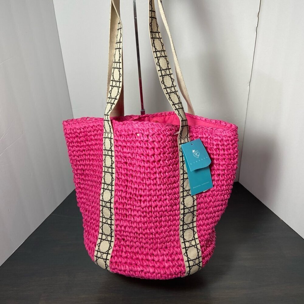 💐 KISS SEA Woven Straw Tote – Pink - NWT